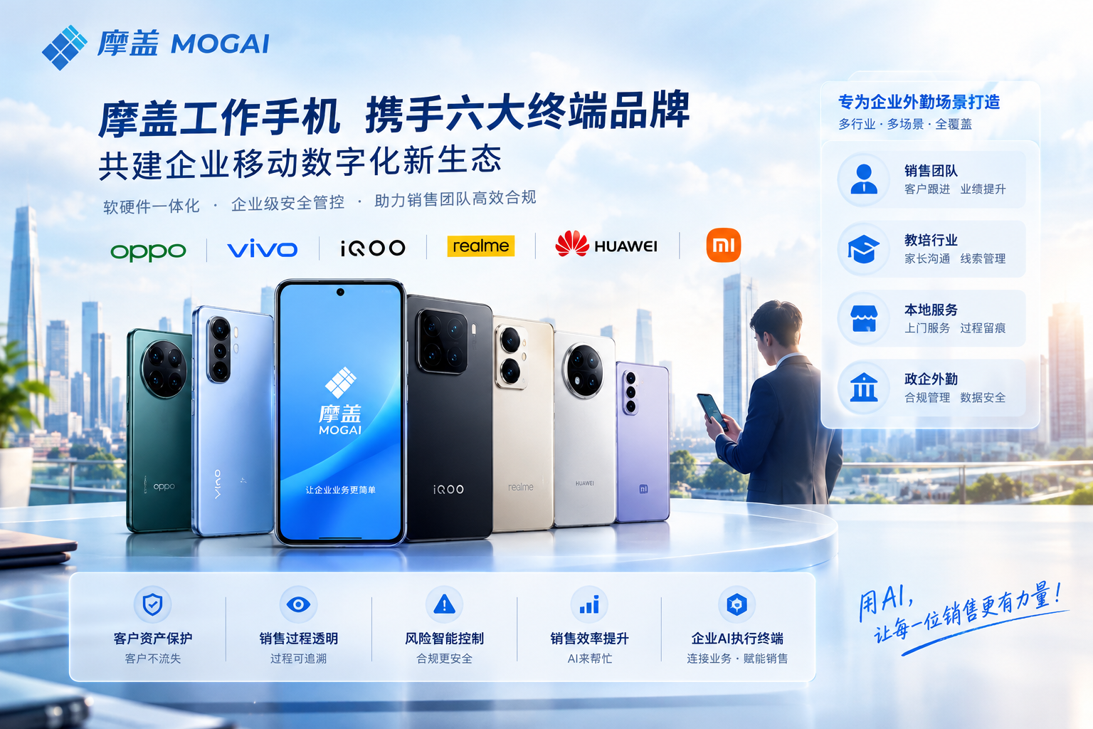 摩盖工作手机与OPPO、vivo、华为、小米、iQOO、realme、荣耀、鼎桥八家终端厂商达成核心全域战略合作
